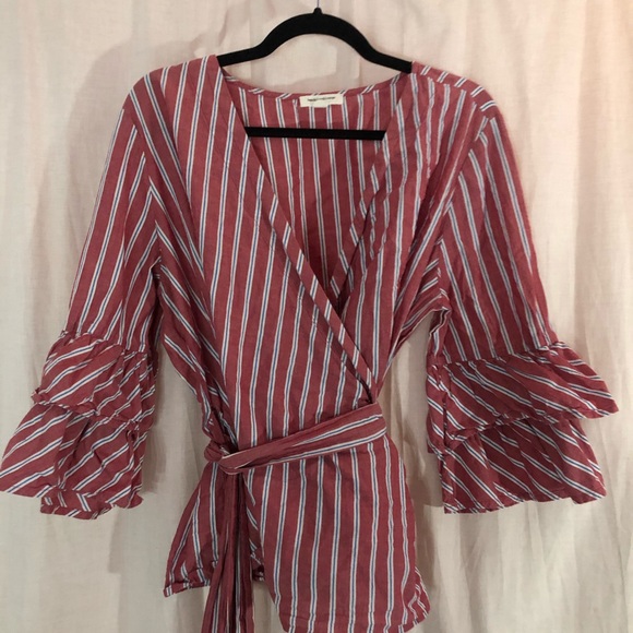 White and blue striped red blouse - Picture 2 of 3